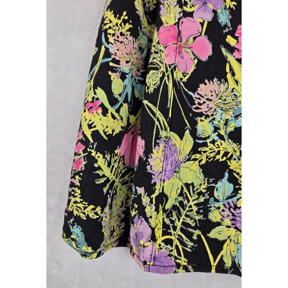 Floral Skirt by Rafaella sz 10 Black Pink A-Line Lined Colorful Preppy Whimsy - Picture 7 of 10